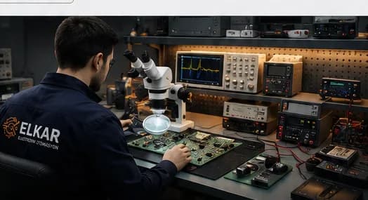 ELKAR electronic board repair laboratory — technician and test equipment